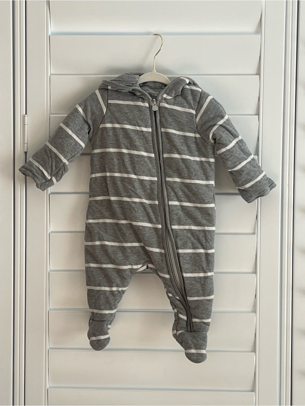 Burt's Bees Grey Striped Hooded Bunting Suit